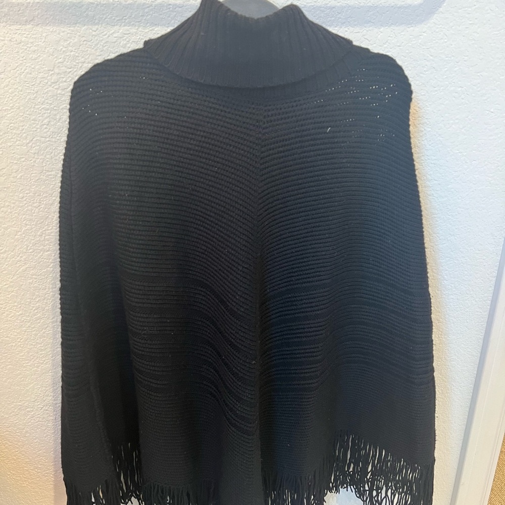 Beautiful black merino wool poncho